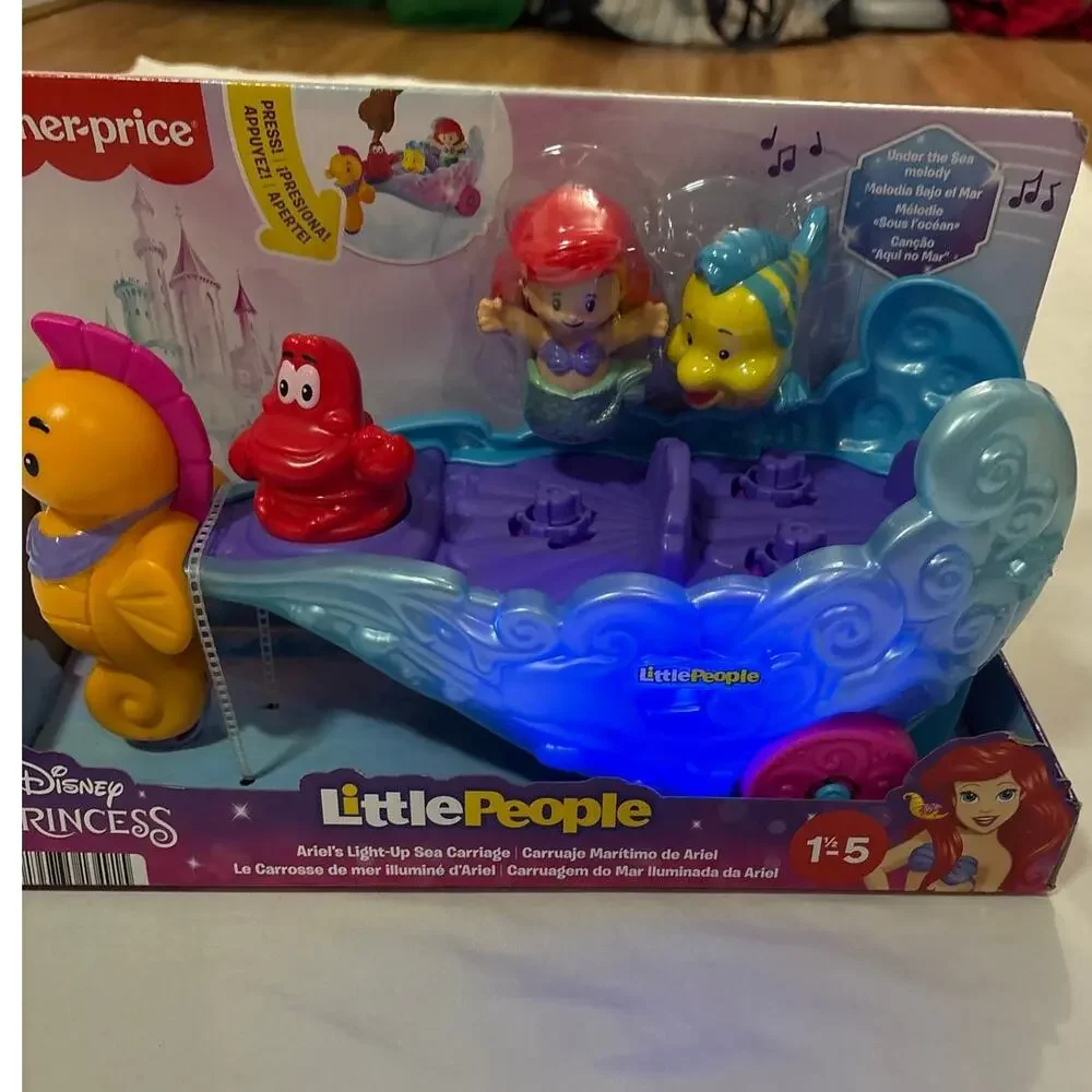 NEW Fisher-Price Little People Disney Princess Ariel's Light-Up Sea Carriage